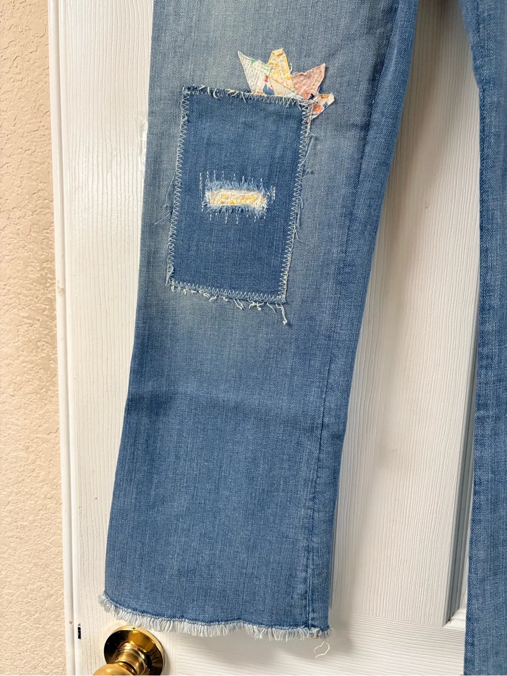 Polo Ralph Lauren Light Wash Patchwork Detail Fray Hem Flare Jeans Size 16 Kids